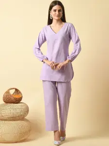 SEEDS OF FUSION V Neck Top With Palazzos Co-Ords