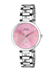 LOUIS DEVIN Women Brass Embellished Dial & Bracelet Style Straps Analogue Watch LD-ZL103-PNK