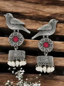 OOMPH Oxidised Stones Studded And Beaded Dome Shaped Jhumkas