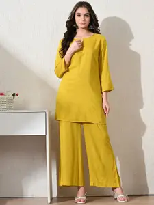 SEEDS OF FUSION Shirt Collar Neck Top With palazzos Co-Ords