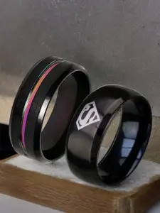 OOMPH Men Set Of 2 Band Finger Rings