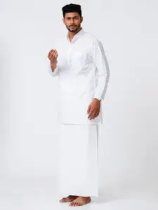 RAMRAJ Men White Full Sleeves Medium Cotton Kurta with Prayer Dhoti Set