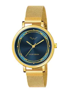 LOUIS DEVIN Women Brass Printed Dial & Bracelet Style Straps Analogue Watch LD-GLD171-BLUGLD