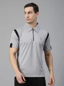 HRX by Hrithik Roshan Brand Logo Printed Polo Neck Regular Fit Gym Sports Zipper Tshirt