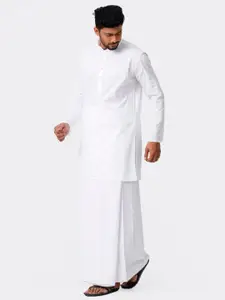 RAMRAJ COTTON Men Cotton Full Sleeve White Medium Kurta with Stitched Prayer Dhoti Set