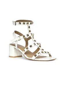 Saint G Striped Leather Block Sandals with Buckles