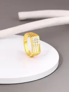 GIVA Men Gold Plated Cubic Zirconia Studded Ring