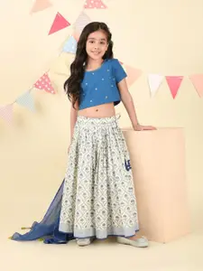 Fabindia Girls Embroidered Beads and Stones Ready to Wear Lehenga & Blouse With Dupatta