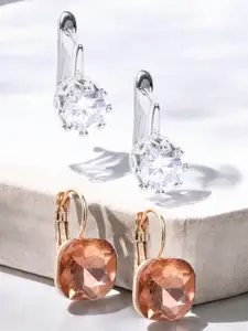 OOMPH Set Of 2 Cubic Zirconia Studded Circular Shaped Drop Earrings