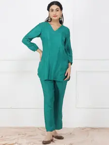 SEEDS OF FUSION V-Neck Top With Trousers Co-Ords