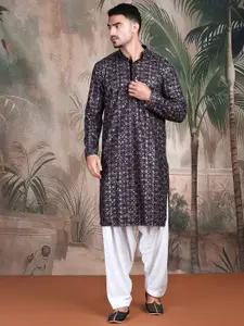 Sangria Chic Geometric PatternChikankari Kurta With Sequin