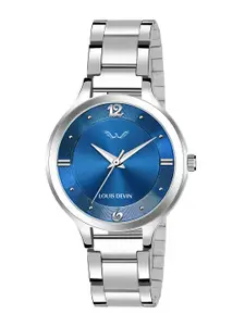 LOUIS DEVIN Women Brass Embellished Dial & Stainless Steel Bracelet Style Straps Analogue Watch LD-L158-BLU