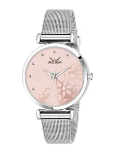 LOUIS DEVIN Women Brass Embellished Dial & Stainless Steel Straps Analogue Watch LD-L157-PNK-CH