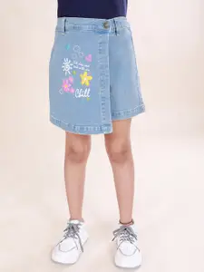 KiddoPanti Girls Printed Denim Skorts