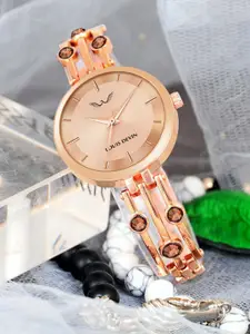 LOUIS DEVIN Women Brass Embellished Dial & Bracelet Style Straps Analogue Watch LD-RG179-RG