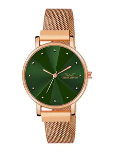 LOUIS DEVIN Women Brass Dial & Straps Analogue Watch LD-RG173-GRN