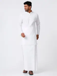 RAMRAJ COTTON Men Full Sleeves Medium Kurta With Stitched Dhoti Combo