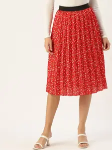 Moda Rapido Floral Printed Pleated A-Line Midi Skirt