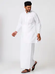 RAMRAJ COTTON Men Full Sleeves Medium Length Kurta With Dhoti