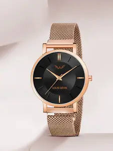 LOUIS DEVIN Women Brass Embellished Dial & Bracelet Style Straps Analogue Watch LD-RG137-BLK