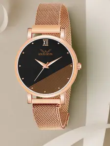 LOUIS DEVIN Women Brass Embellished Dial & Bracelet Style Straps Analogue Watch LD-RG142-BLK