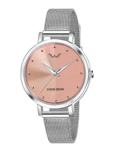 LOUIS DEVIN Women Brass Dial & Stainless Steel Straps Analogue Watch LD-L144-PNK-CH