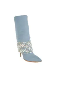 London Rag Women Diamante & Rhinestones Denim Boots