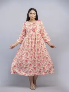 Fashion Zest Plus Size Floral Printed Tie-Up Neck A-Line Maxi Dress