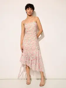 ONLY Floral Print Net Bodycon Midi Dress