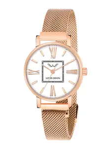 LOUIS DEVIN Women Brass Patterned Dial & Bracelet Style Straps Analogue Watch LD-RG182-WHT