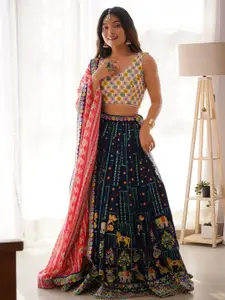 DIVASTRI Embroidered Sequinned Semi-Stitched Lehenga & Unstitched Blouse With Dupatta