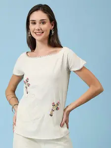 Hitarth Fashion Floral Embroidered Cotton Top