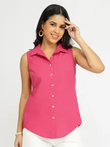 Pink Fort Pink Air Loom Cotton Poplin Solid Shirt