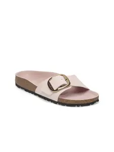 Birkenstock Women Leather Buckle One Strap Flats