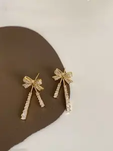 Celestique Cubic Zirconia Studded Bow Shaped Drop Earrings