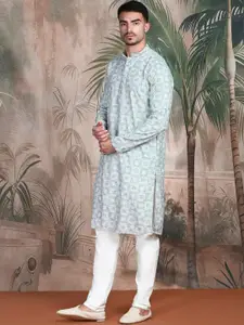 Sangria Geometric Pattern Chikankari Sequin Kurta