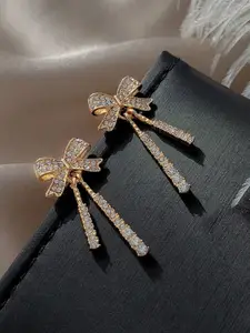 Celestique Cubic Zirconia Studded Contemporary Drop Earrings