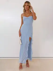 bebe Shoulder Straps Neck Slits Bodycon Maxi Dress