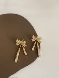 Celestique Cubic Zirconia Studded Contemporary Drop Earrings