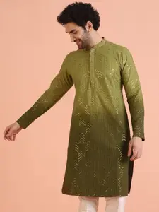 KISAH Men Embellished Cold-Shoulder Sleeves Thread Work Kurta