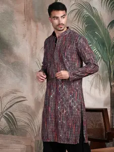 Sangria Chic Geometric Pattern Chikankari Kurta With Sequin