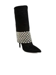 London Rag Women Diamante & Rhinestones Denim Boots