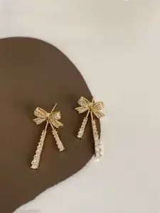 Celestique Cubic Zirconia Studded Contemporary Drop Earrings