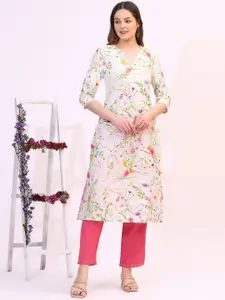W Women Floral Printed Thread Work Kurta