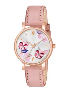 THE SHOPOHOLIC Printed Dial & Leather Straps Analogue Watch K-PEACH