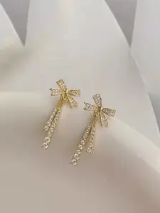 Celestique Cubic Zirconia Studded Bow Shaped Drop Earrings