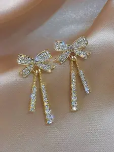 Celestique Cubic Zirconia Studded Contemporary Drop Earrings