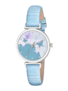 THE SHOPOHOLIC Printed Dial & Leather Straps Analogue Watch AB64-SKY