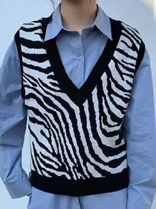 PANKH Women Printed Woollen Sweater Vest