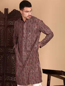 House of Pataudi Chic Geometric Pattern Chikankari Kurta With Sequin
